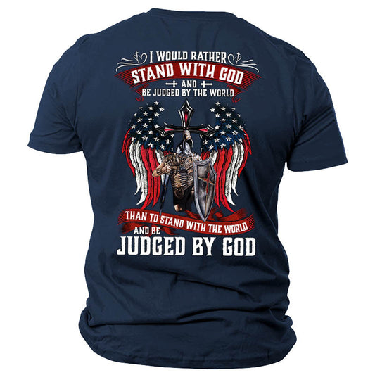 Men's Black Crew Neck Cotton Loose Stand With God T-shirt