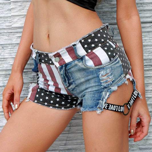 Women's Distressed US Flag Denim Shorts