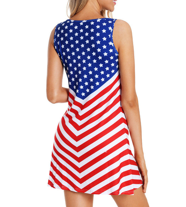 Women's Flag Print Sleeveless Mini Dress