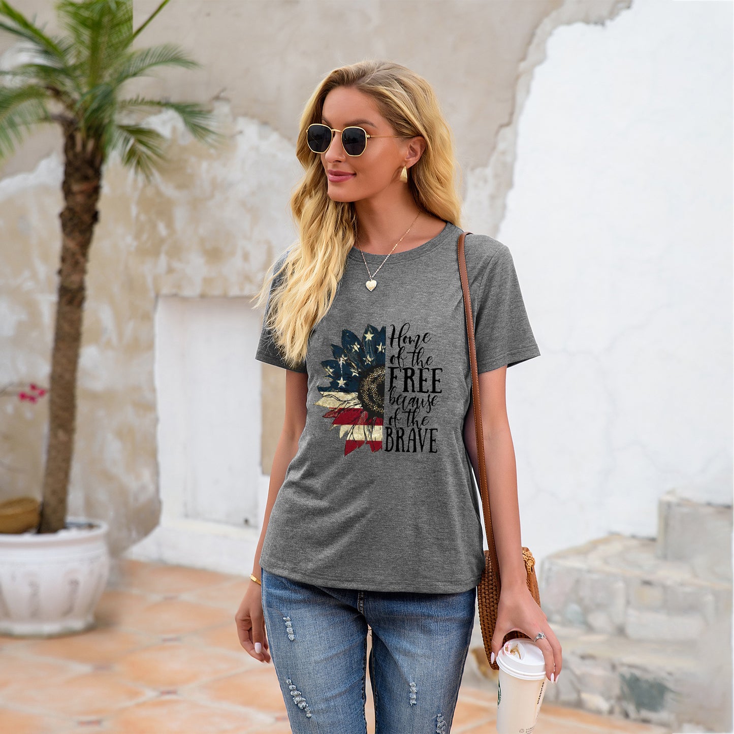 Women's Home of the Free Printed Casual T-Shirt
