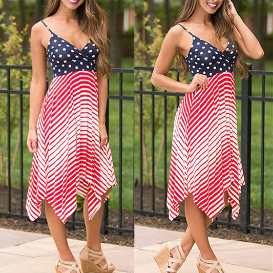 USA Patriotic Women's Sexy Sling Print Dress