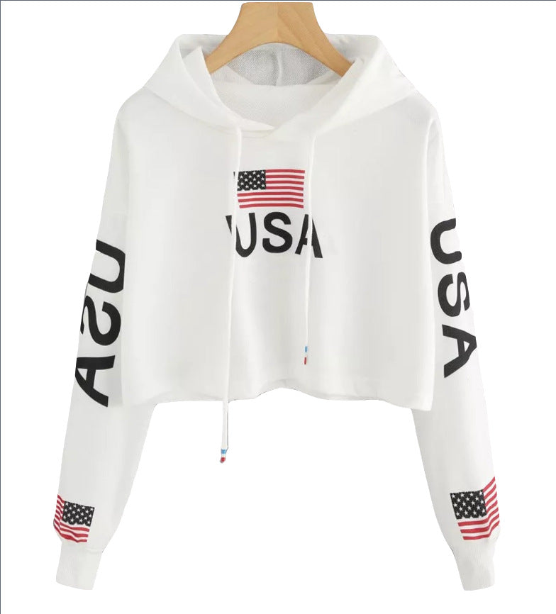 Spring And Autumn Long Sleeve Ladies Flag Print USA Top