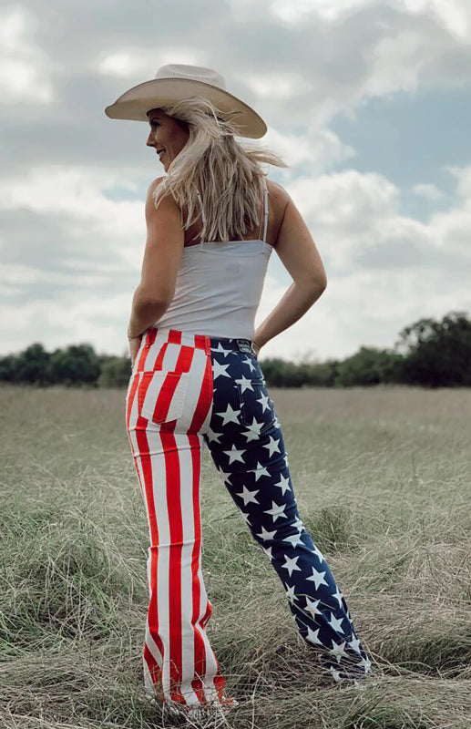 Women's New Independence Day Flag Print Women's Flared Jeans