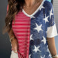 Women's Knitted Personality Stitching Stripe Stars Print Independence Day Short Sleeve T-Shirt